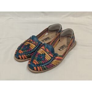 Mexican Leather Huarache Sandals Sz MEX 25 US 8 Multicolor Slip On Flats Boho